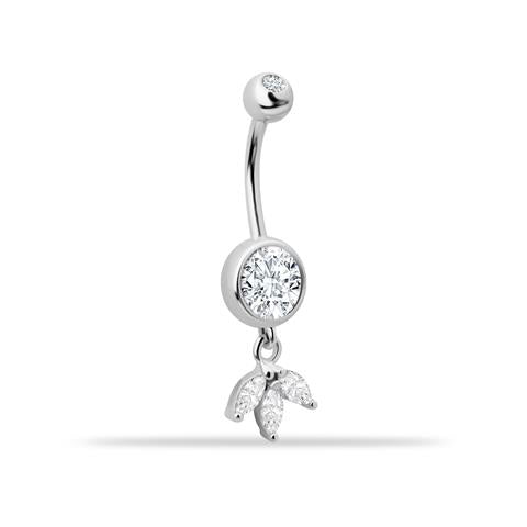 14 Ayar Altın Taşlı Lotus Çiçek Sallantılı Göbek Piercing