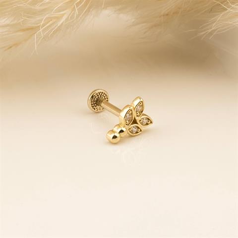Dianora Piercing-14 Ayar Altın Taşlı Minimal Tragus Piercing-Tragus Piercing-5-Milagron.com