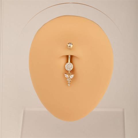 14 Ayar Altın Taşlı Sallantılı Göbek Piercing - 1