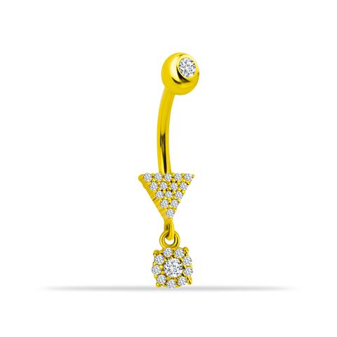 14 Ayar Altın Taşlı Sallantılı Göbek Piercing - 3