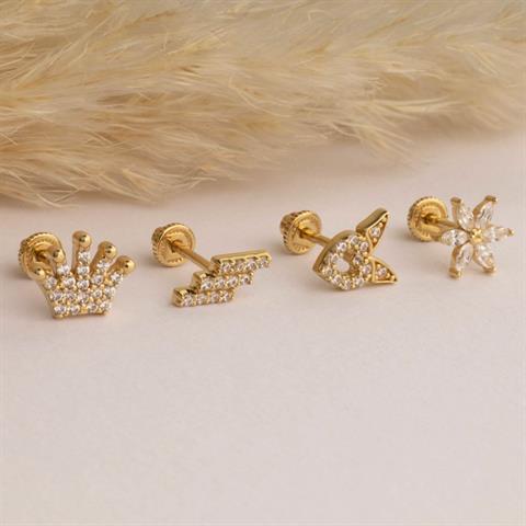 Dianora Piercing-14 Ayar Altın Taşlı Taç Helix Kıkırdak Piercing-Helix Piercing-6-Milagron.com