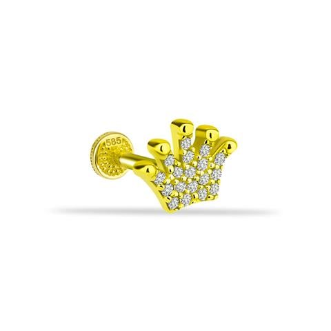 Dianora Piercing-14 Ayar Altın Taşlı Taç Tragus Piercing-Tragus Piercing-1-Milagron.com