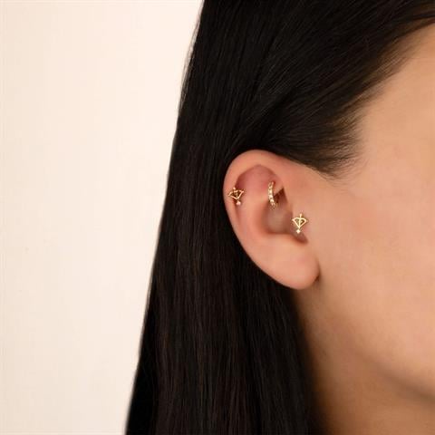 Dianora Piercing-14 Ayar Altın Taşlı Yay Minimal Tragus Piercing-Tragus Piercing-6-Milagron.com