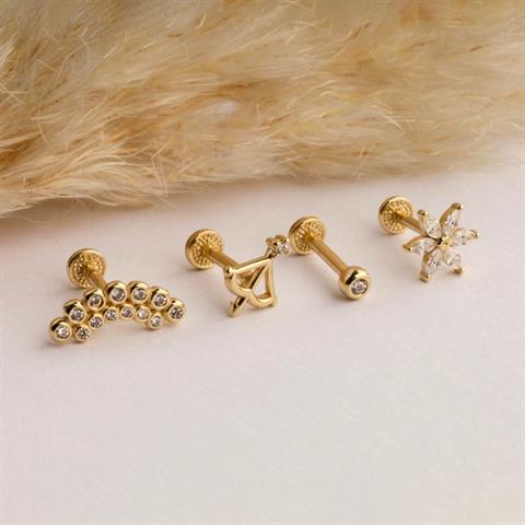 Dianora Piercing-14 Ayar Altın Taşlı Yay Minimal Tragus Piercing-Tragus Piercing-8-Milagron.com