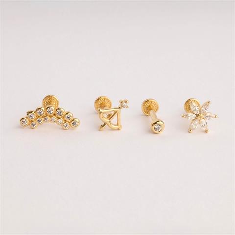 Dianora Piercing-14 Ayar Altın Taşlı Yay Minimal Tragus Piercing-Tragus Piercing-9-Milagron.com