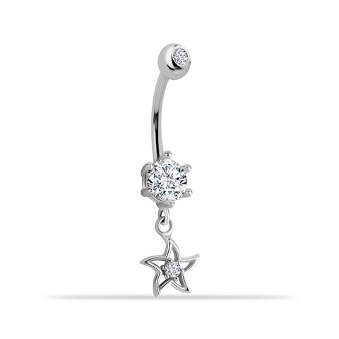 14 Ayar Altın Taşlı Yıldız Sallantılı Göbek Piercing - 0