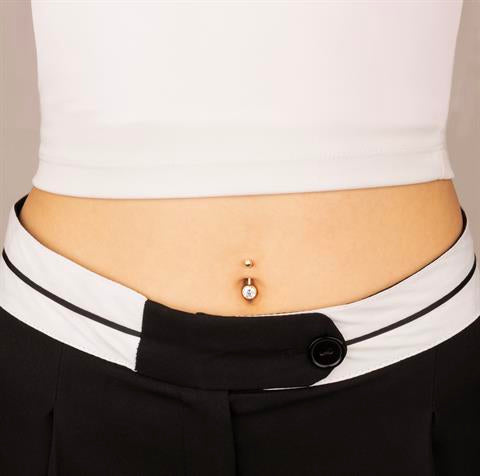 14 Ayar Altın Tek Taşlı Göbek Piercing