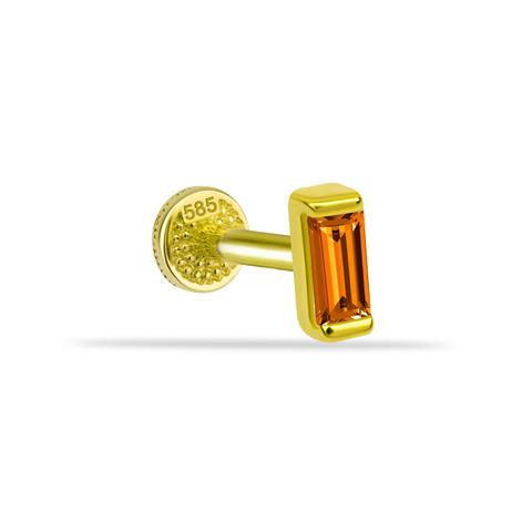 Dianora Piercing-14 Ayar Altın Turuncu Baget Taşlı Minimal Tragus Piercing-Renkli Taşlar Koleksiyonu-1-Milagron.com