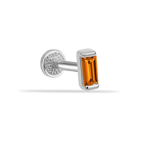 Dianora Piercing-14 Ayar Altın Turuncu Baget Taşlı Minimal Tragus Piercing-Renkli Taşlar Koleksiyonu-50-Milagron.com