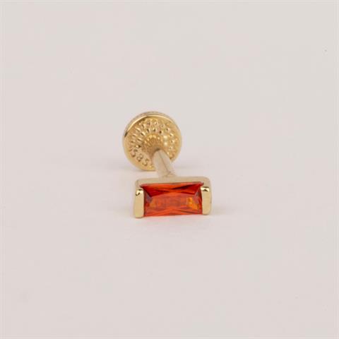 Dianora Piercing-14 Ayar Altın Turuncu Baget Taşlı Minimal Tragus Piercing-Renkli Taşlar Koleksiyonu-5-Milagron.com