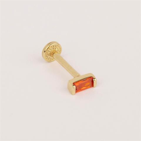 Dianora Piercing-14 Ayar Altın Turuncu Baget Taşlı Minimal Tragus Piercing-Renkli Taşlar Koleksiyonu-7-Milagron.com
