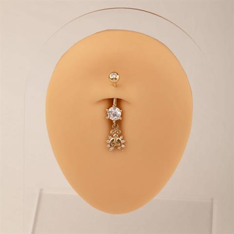 14 Ayar Altın Uğur Böceği Sallantılı Göbek Piercing - 2