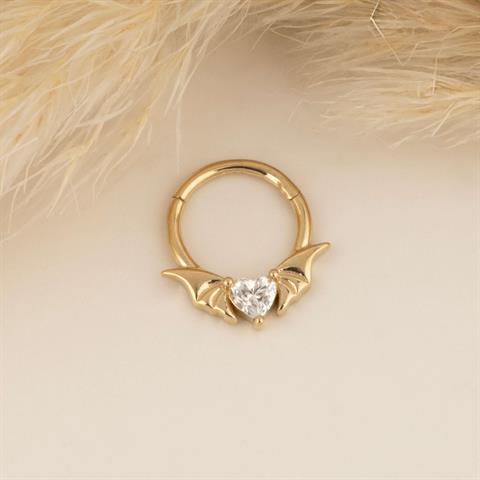 14 Ayar Altın Yarasa Motifli Minimal Halka Piercing