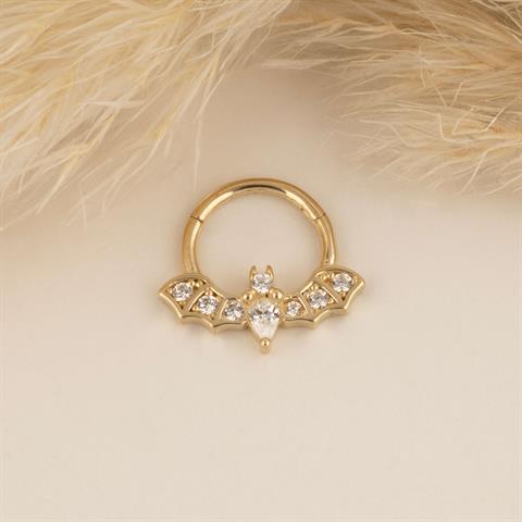 14 Ayar Altın Yarasa Motifli Minimal Halka Piercing