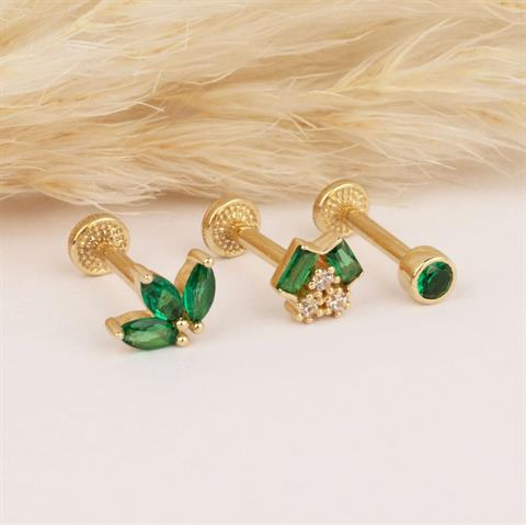 Dianora Piercing-14 Ayar Altın Yeşil Markis Taşlı Minimal Tragus Piercing-Tragus Piercing-5-Milagron.com