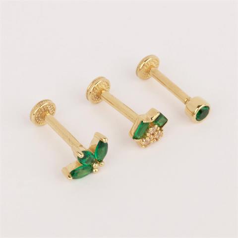 Dianora Piercing-14 Ayar Altın Yeşil Markis Taşlı Minimal Tragus Piercing-Tragus Piercing-7-Milagron.com