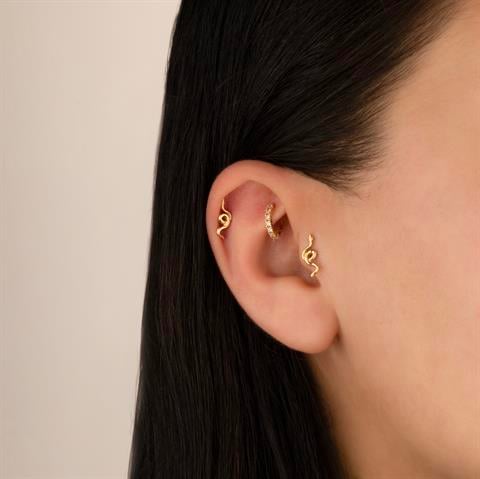 Dianora Piercing-14 Ayar Altın Yılan Motifli Minimal Helix/Kıkırdak Piercing-Helix Piercing-4-Milagron.com