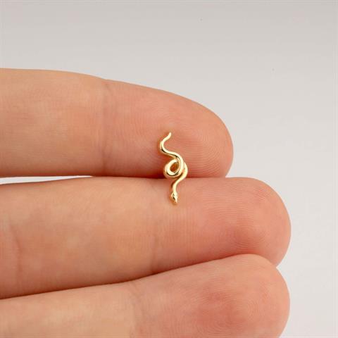 Dianora Piercing-14 Ayar Altın Yılan Motifli Minimal Tragus Piercing-Tragus Piercing-7-Milagron.com