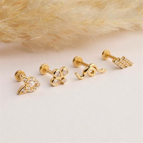 Dianora Piercing-14 Ayar Altın Yılan Motifli Minimal Tragus Piercing-Tragus Piercing-8-Milagron.com