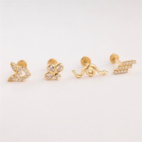 Dianora Piercing-14 Ayar Altın Yılan Motifli Minimal Tragus Piercing-Tragus Piercing-9-Milagron.com