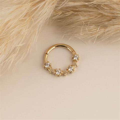 14 Ayar Altın Yıldız Motifli Minimal Halka Piercing