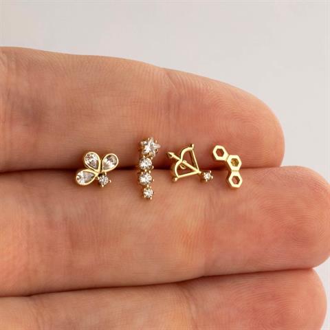 Dianora Piercing-14 Ayar Altın Yıldız Taşlı Helix Kıkırdak Piercing-Helix Piercing-10-Milagron.com