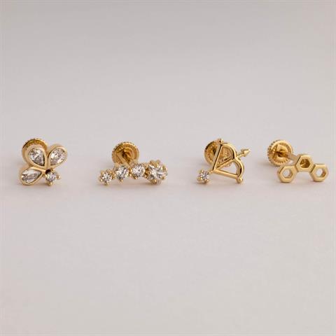 Dianora Piercing-14 Ayar Altın Yıldız Taşlı Helix Kıkırdak Piercing-Helix Piercing-7-Milagron.com