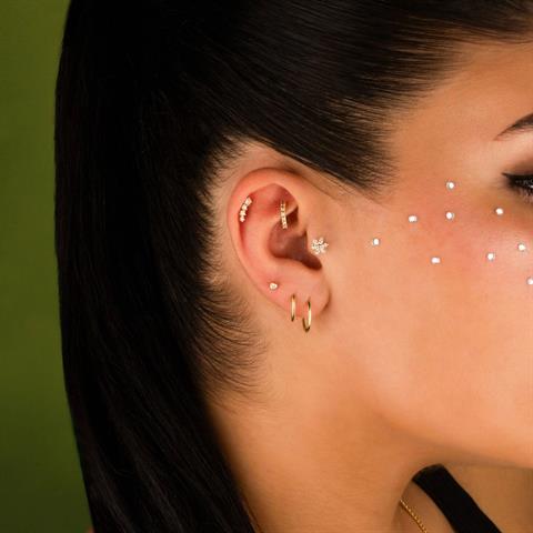 Dianora Piercing-14 Ayar Altın Yıldız Taşlı Tragus Piercing-Tragus Piercing-4-Milagron.com