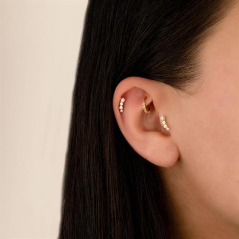 Dianora Piercing-14 Ayar Altın Yıldız Taşlı Tragus Piercing-Tragus Piercing-6-Milagron.com