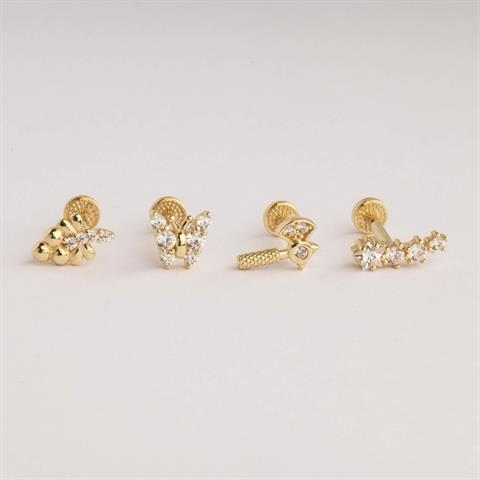 Dianora Piercing-14 Ayar Altın Yıldız Taşlı Tragus Piercing-Tragus Piercing-9-Milagron.com
