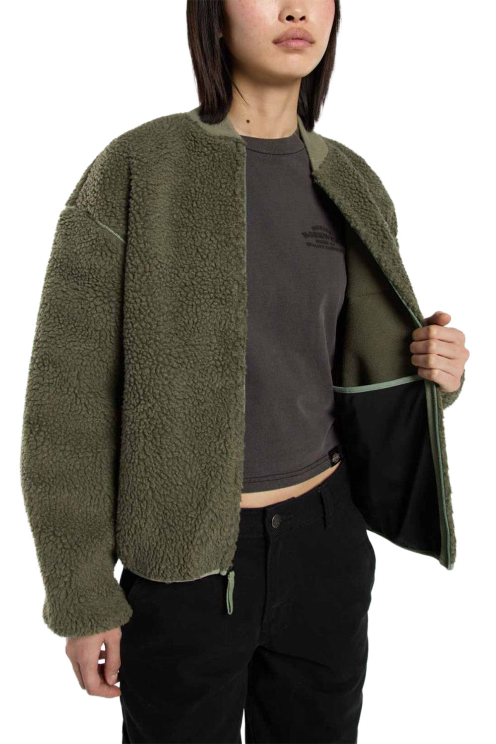 Dickies-Central Sherpa Bomber Kadın Yeşil Peluş Mont-Mont-5-Milagron.com