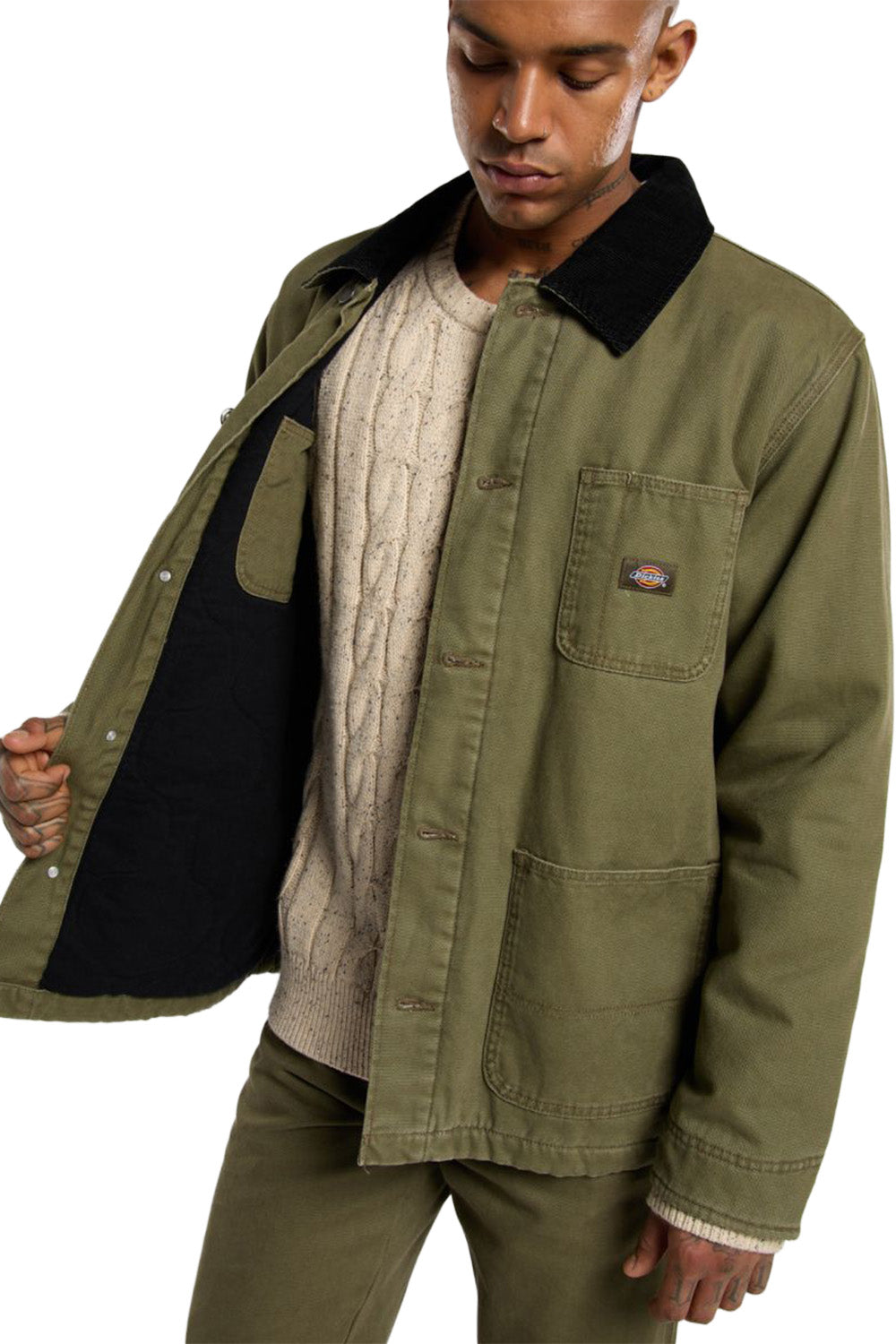 Dickies-Chore Jacket Lined Erkek Yeşil Kanvas Mont-Mont-6-Milagron.com