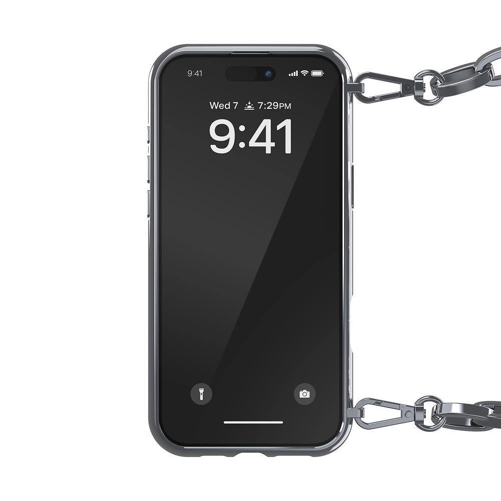 Diesel Iphone 16 Pro Max Uyumlu Oval D Parlak Zincirli Kılıf - Gümüş