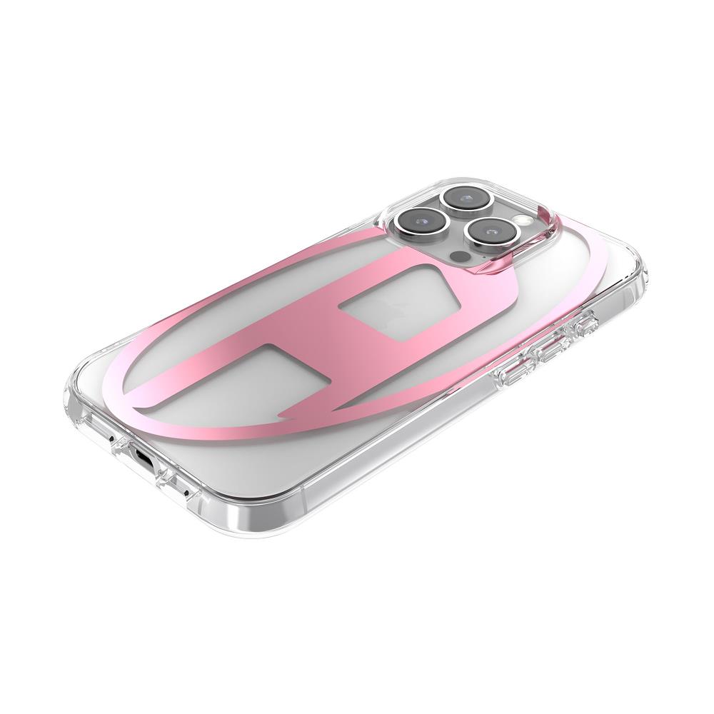 Diesel Iphone 16 Pro Uyumlu Oval D Mirror Şeffaf Kılıf - Şeffaf/Pembe