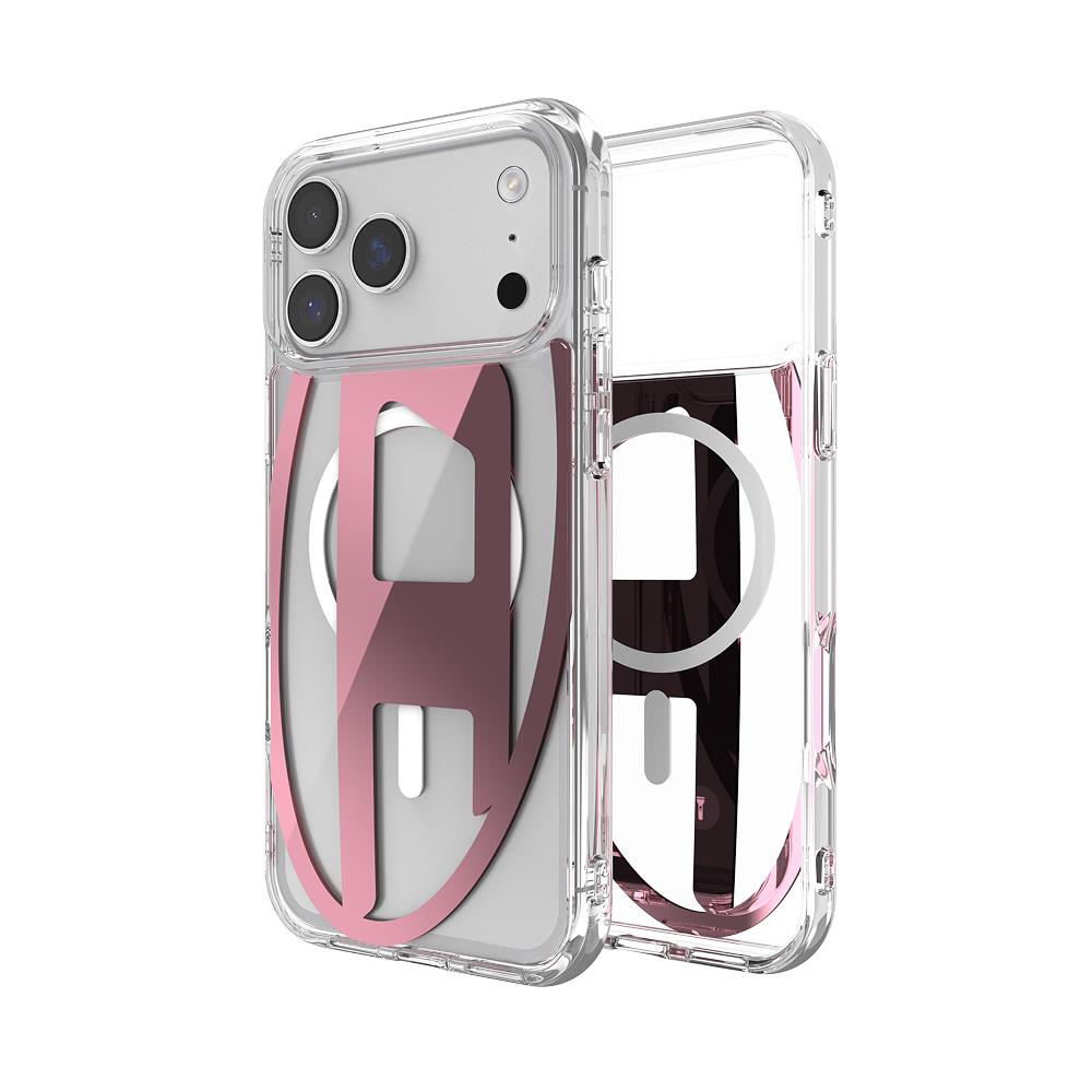 Diesel Iphone 17 Pro Max Uyumlu Magsafe Destekli Oval D Metalik Kılıf - Pembe
