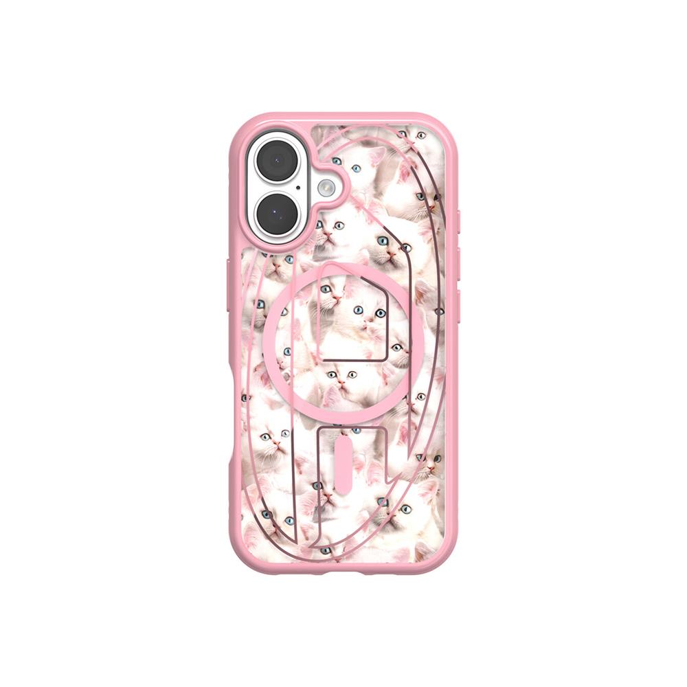 Diesel Iphone 17 Uyumlu Magsafe Destekli Oval D Kedi Desenli Kılıf - Pembe