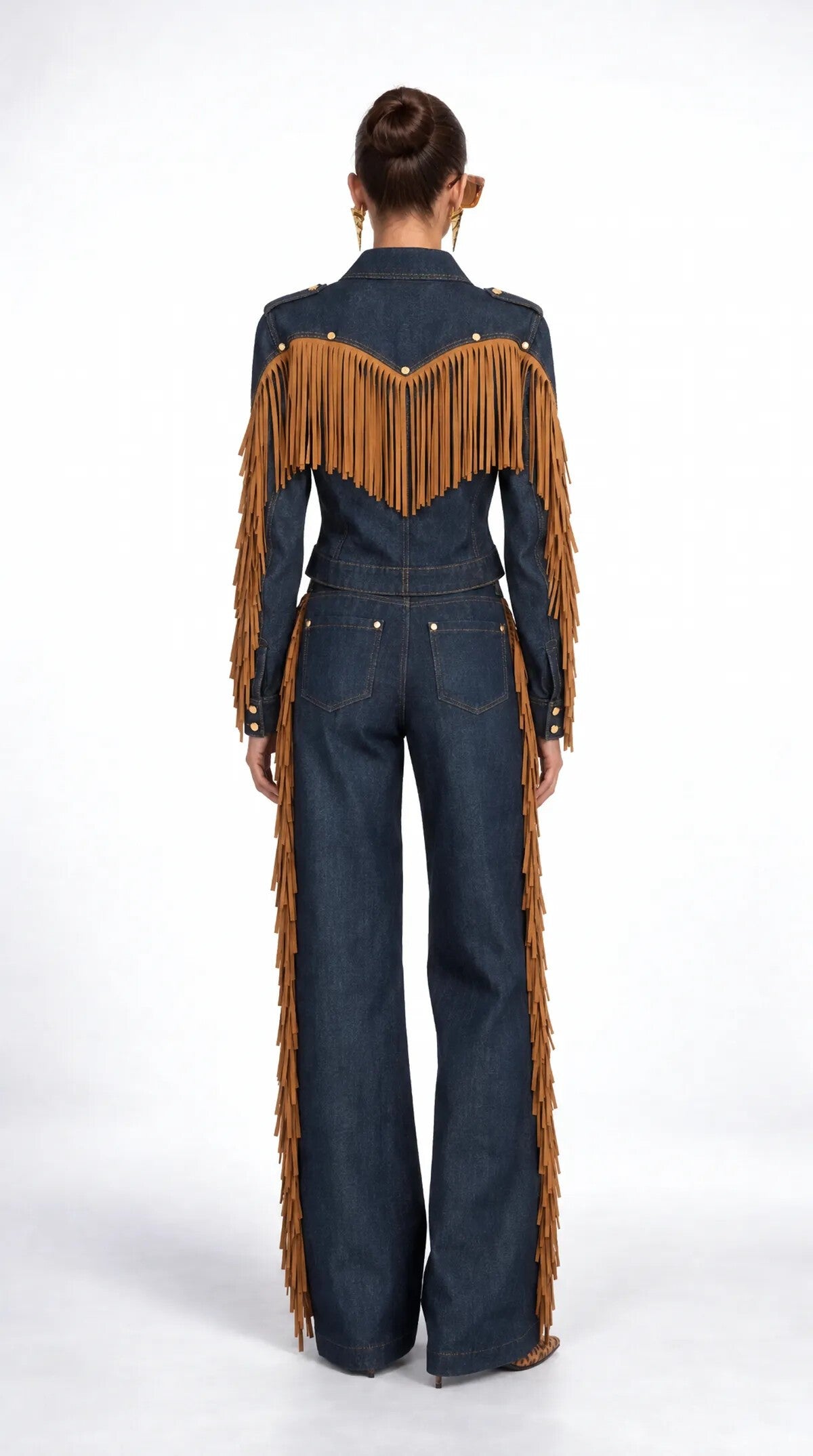 Fringed Denim Jacket & Trousers Set