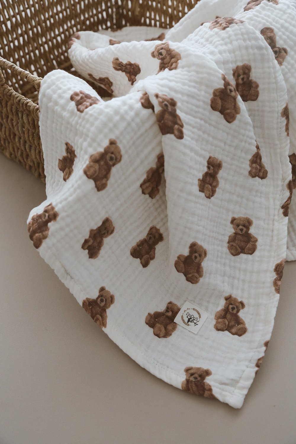 DoDo'S Baby-Çi̇ft Katli Ayicik Teddy Desen Organi̇k Müsli̇n Örtü-Yatak Örtüsü-1-Milagron.com