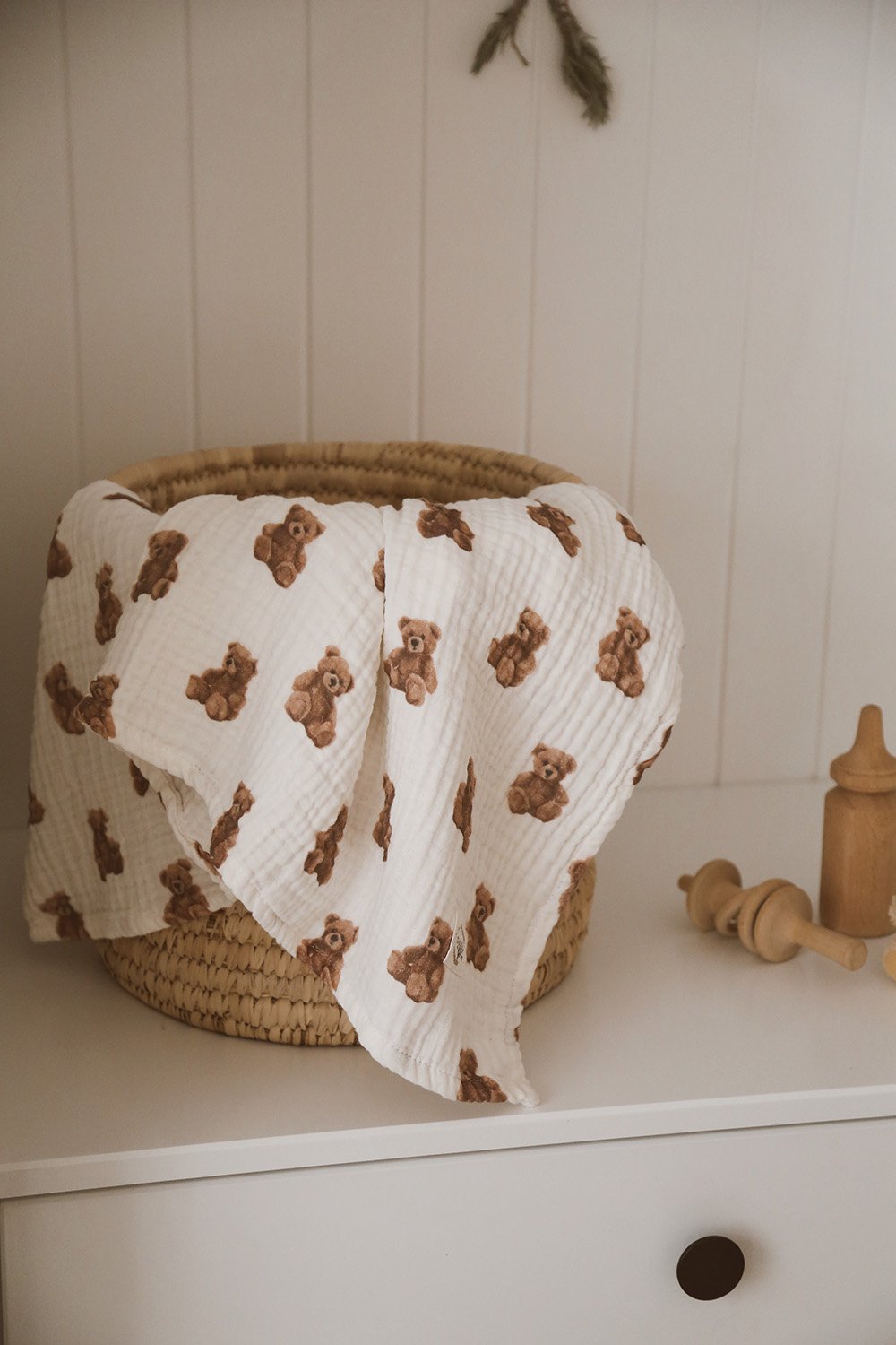 DoDo'S Baby-Çi̇ft Katli Ayicik Teddy Desen Organi̇k Müsli̇n Örtü-Yatak Örtüsü-3-Milagron.com