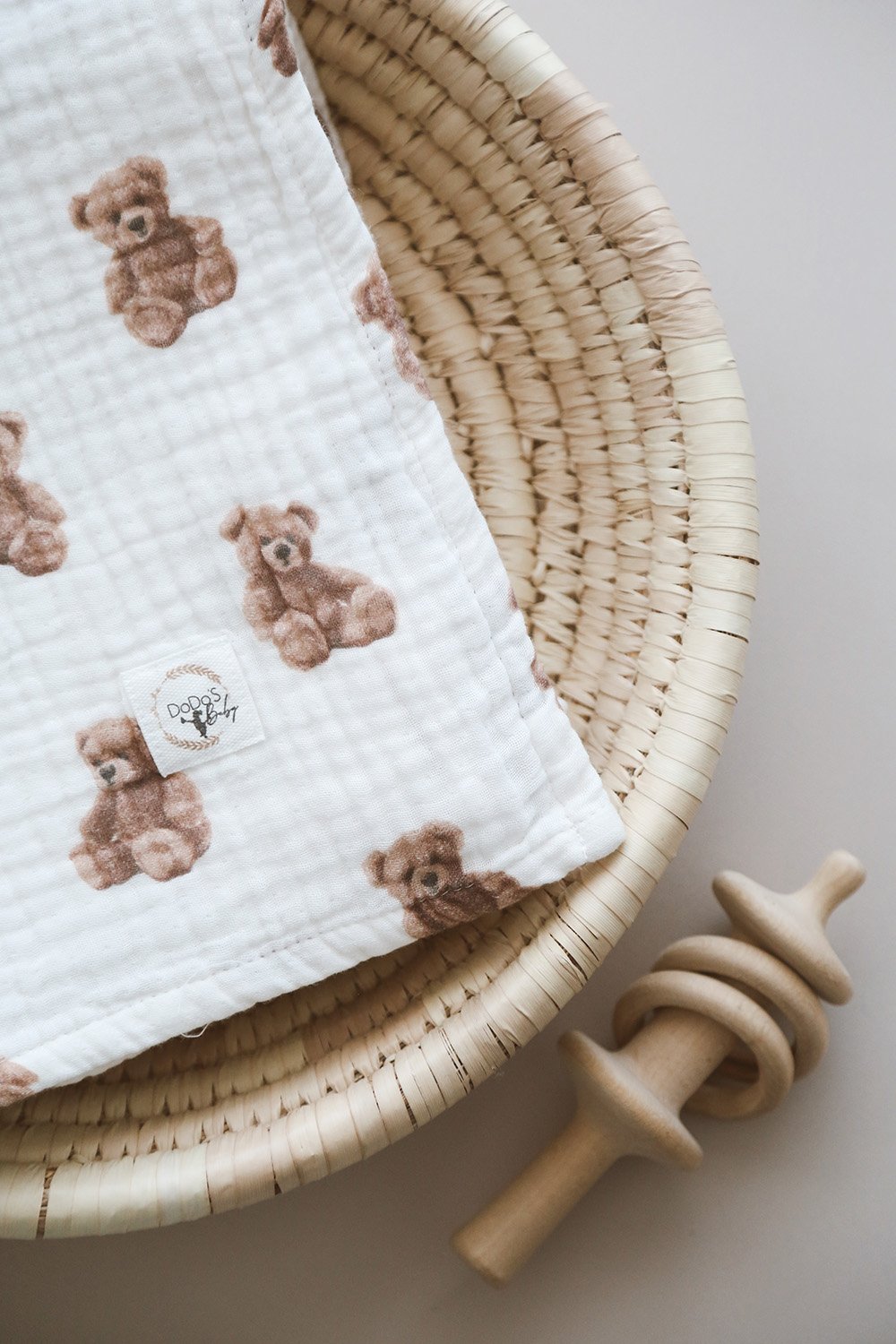 DoDo'S Baby-Çi̇ft Katli Ayicik Teddy Desen Organi̇k Müsli̇n Örtü-Yatak Örtüsü-4-Milagron.com