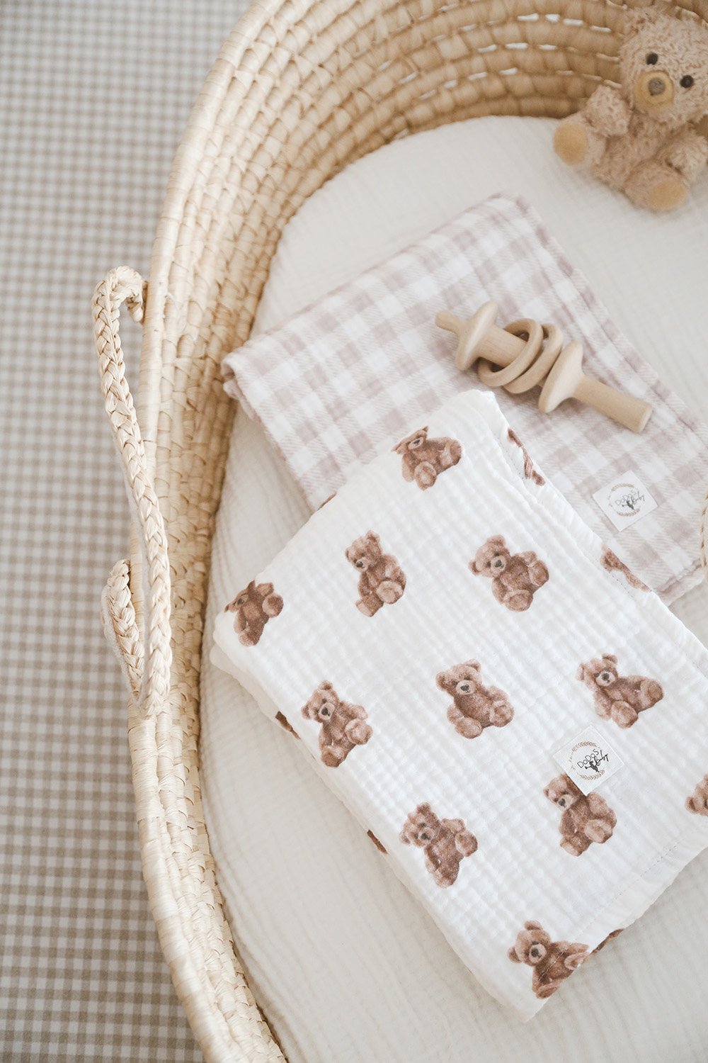 DoDo'S Baby-Çi̇ft Katli Ayicik Teddy Desen Organi̇k Müsli̇n Örtü-Yatak Örtüsü-5-Milagron.com