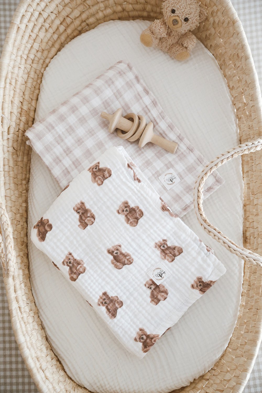 DoDo'S Baby-Dört Katli Ayicik Teddy Desen Organi̇k Müsli̇n Örtü-Yatak Örtüsü-3-Milagron.com