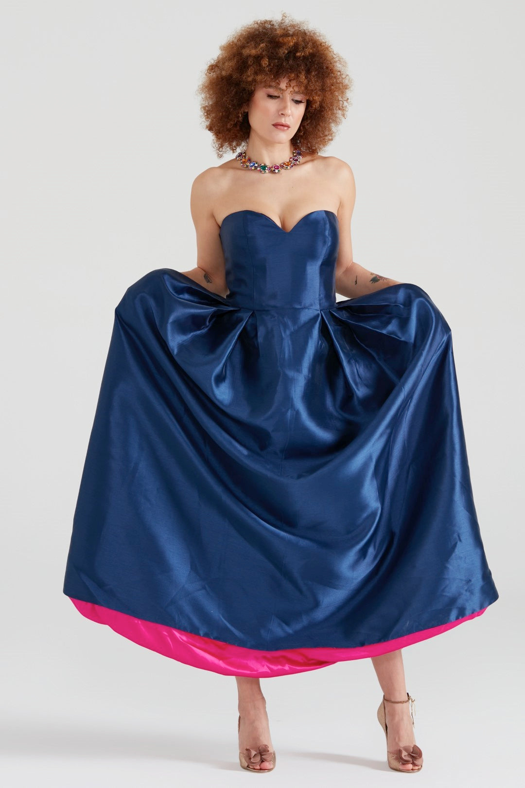 Dollie Bell-Cutest Ribbon Kalp Yaka Straplez Midi Elbise Lacivert-Lover Doll, Platform-3-Milagron.com