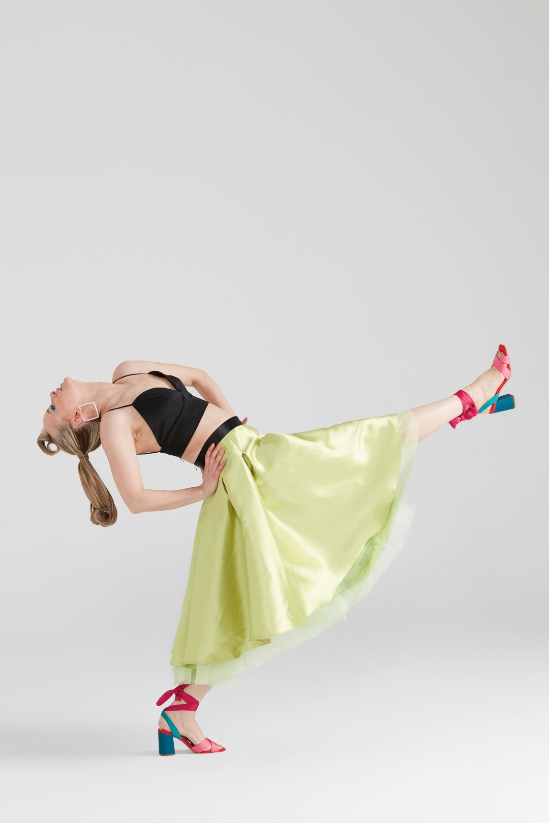 Dollie Bell-Fever Pileli Tül Detaylı Midi Etek Fıstık Yeşili-Lover Doll-6-Milagron.com