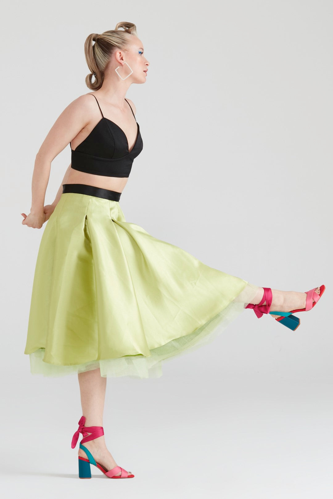 Dollie Bell-Fever Pileli Tül Detaylı Midi Etek Fıstık Yeşili-Lover Doll-5-Milagron.com