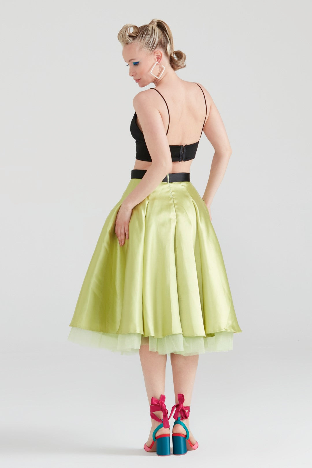 Dollie Bell-Fever Pileli Tül Detaylı Midi Etek Fıstık Yeşili-Lover Doll-1-Milagron.com