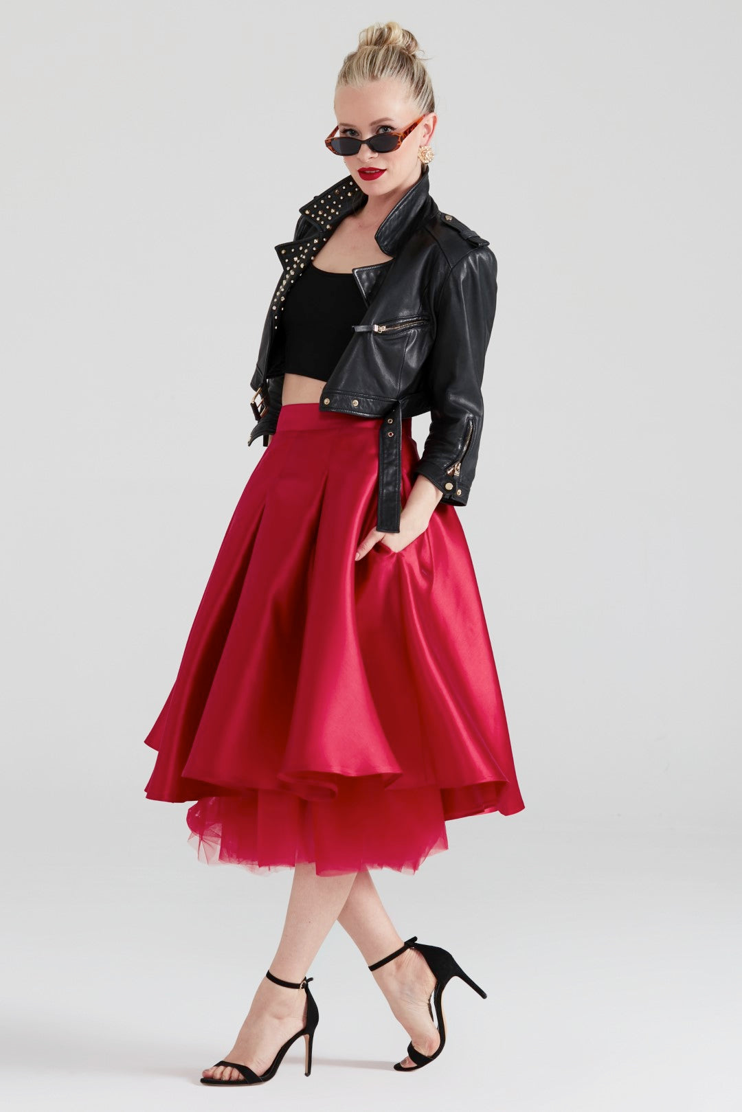 Dollie Bell-Fever Pileli Tül Detaylı Midi Etek Kırmızı-Lover Doll-1-Milagron.com