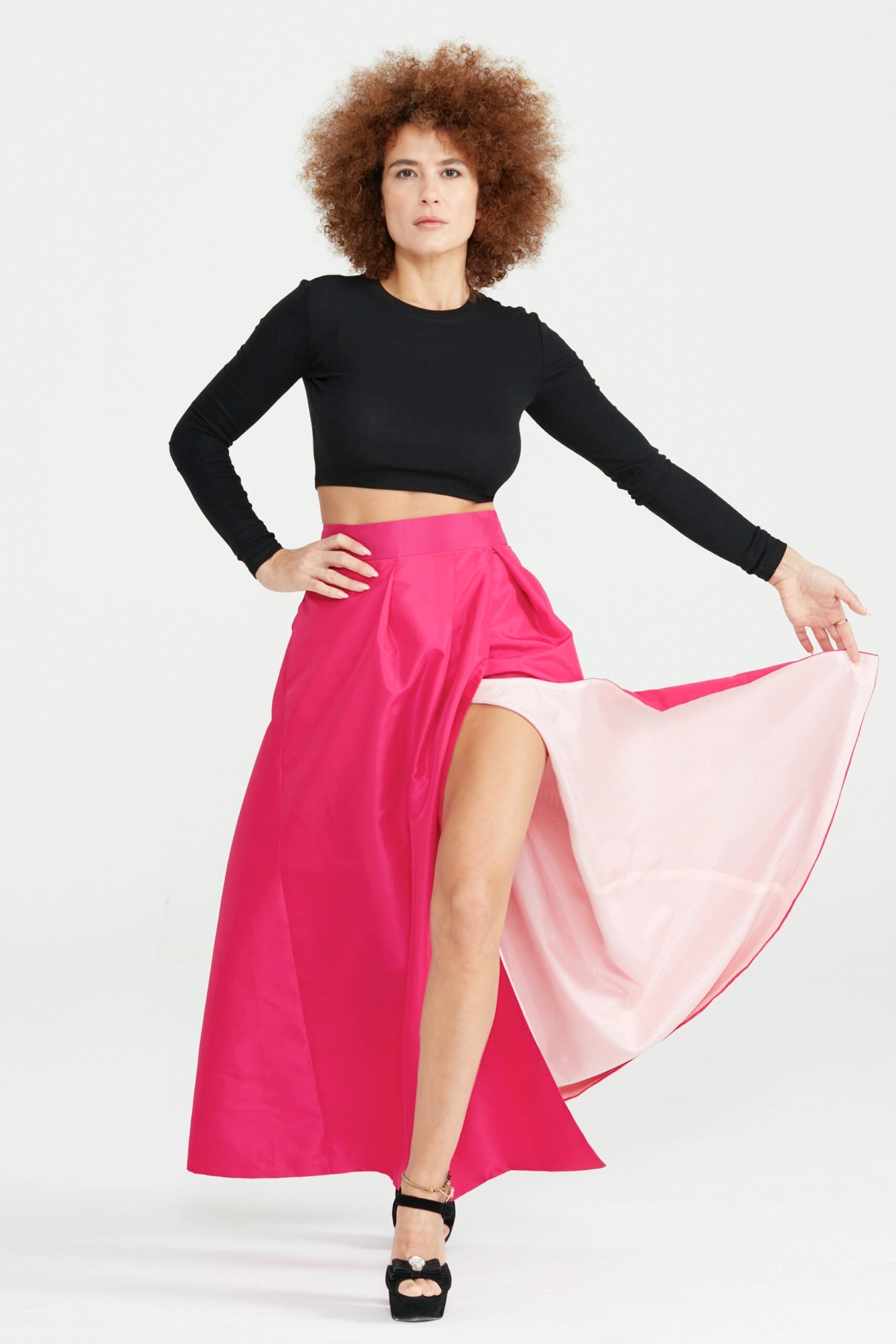 Dollie Bell-Flame Kruvaze Maxi Etek / Fuşya-Etek-1-Milagron.com