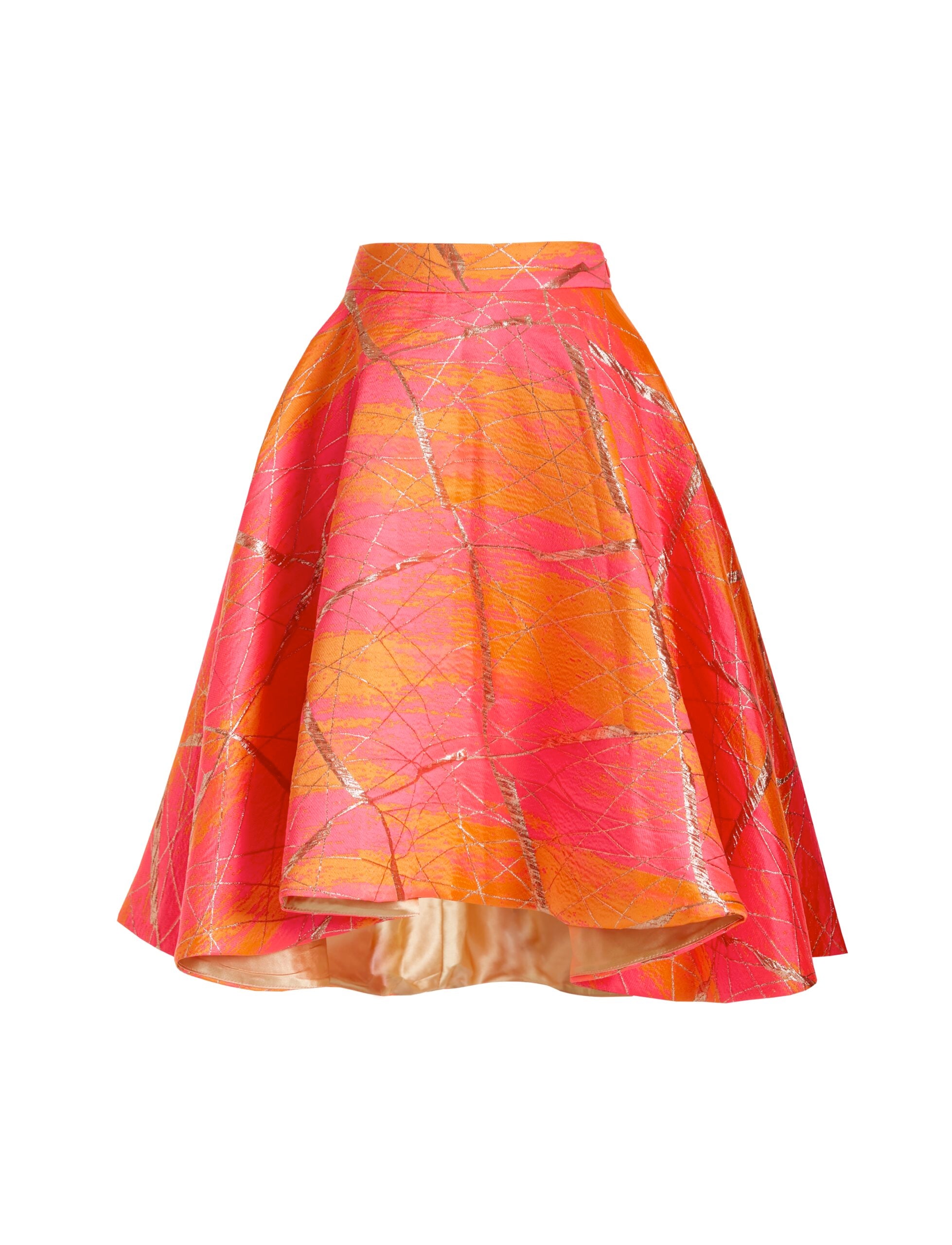 Dollie Bell-Shine Tam Daire Kloş Midi Etek Turuncu/Pembe-Etek-3-Milagron.com