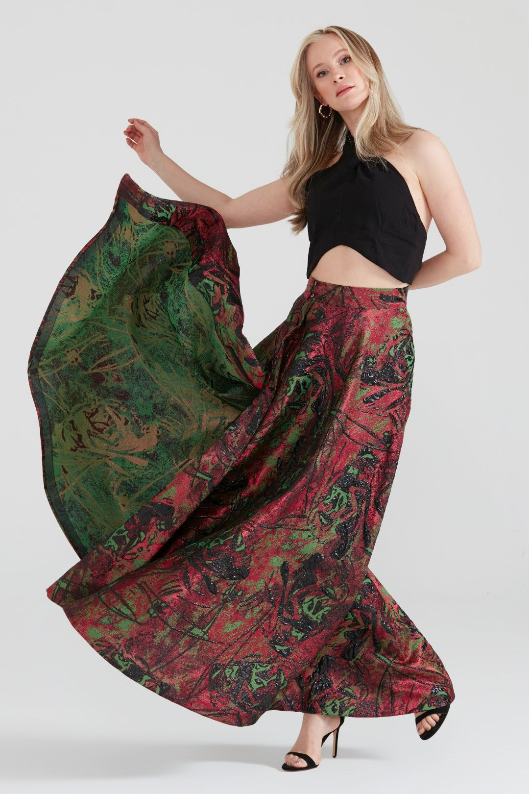 Dollie Bell-Shine Yarım Daire Fermuar Detaylı Yırtmaçlı Maxi Etek Kırmızı-Etek-7-Milagron.com